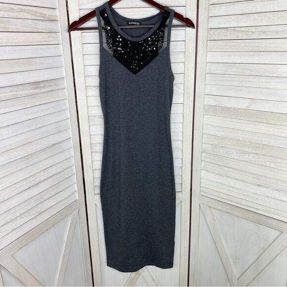 Express Y2K Beaded Neck Racer Back T-shirt Midi Dress Gray Black Small - Picture 7 of 10